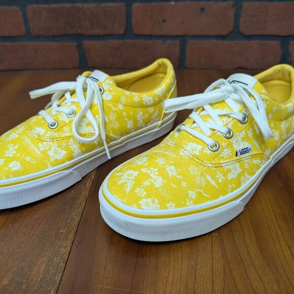 Vans Shoes Women 9 Doheny Yellow Floral Low Tops Skate Sneakers Chill Hawaiian - Picture 4 of 11